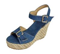 SHOBDW Sandalias Mujer Verano Planas Bohemio De Tacón Grueso Con Azul Vaquero Para Mujer Tacones Altos A La Chicas Vaqueras Hebilla Decorativa Cuña Alpargata Adolescentes Chica Ortopédicas Azul 40