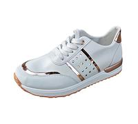 SHOBDW Zapatillas Verano Zapatos Deportivos Informales Planos con Cordones Y Cabeza Redonda De Cuero Que Bloquean El Color A La para Mujer Piscina Blancas Sapatilhas Mulher Deportes Casa 42