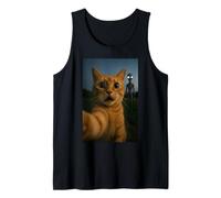 Shocked Cat Selfie Alien on The Back Funny for Boys Girls Camiseta sin Mangas
