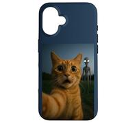 Shocked Cat Selfie Alien on The Back Funny for Boys Girls Carcasa para iPhone 16