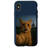 Shocked Cat Selfie Alien on The Back Funny for Boys Girls Carcasa para iPhone X/XS