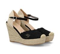 shoes&blues.es 100064 Alpargata de Mujer con Cuna de Esparto y Diseno Bordado Decorativo en la Punta, Cierre de Hebilla. Ideal para Mujer Temporada de Primavera Verano Negro Talla 36