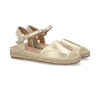 shoes&blues.es 101196 Sandalia Alpargata de Mujer con Diseno Abierto, Cuna Ligera de Yute, Esparto. Estampado Liso. Cierre de Hebilla y Punta Cerrada. Ideal Temporada Primavera Verano. Oro Talla 39