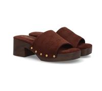 shoes&blues.es 101899 Sandalia Tipo Zueco de Mujer con Tacon Ancho. Suela Comoda y Ligera Estilo Madera. Pala Ancha Estampado Liso, Decorado con Tachuelas. Ideal Primavera Verano. Marron Talla 37