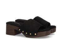 shoes&blues.es 101910 Sandalia Tipo Zueco de Mujer con Tacon Ancho. Suela Comoda y Ligera Estilo Madera. Pala Ancha Estampado Liso, Decorado con Tachuelas. Ideal Primavera Verano. Negro Talla 41