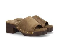 shoes&blues.es 101920 Sandalia Tipo Zueco de Mujer con Tacon Ancho. Suela Comoda y Ligera Estilo Madera. Pala Ancha Estampado Liso, Decorado con Tachuelas. Ideal Primavera Verano. Verde Talla 37