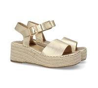 shoes&blues.es 102114 Sandalia de Mujer con Cuna de Yute, Acolchada y Ligera para el Dia a Dia. Tira Ancha y Cierre de Hebilla con Estampado Liso. Ideal Verano. Oro Talla 40