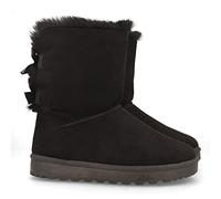 shoes&blues.es 52880-Botin Plano para Mujer, Estilo Australiano, Forrado de Pelo, de Punta Redonda y con Lazos en el Contrafuerte como Detalle, Otono Invierno 2020. Talla 36 Negro
