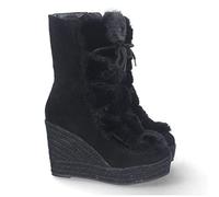 shoes&blues.es 68714-Bota de Cuna para Mujer, Forrado de Yute, Estampado Liso, Pelo en el Empeine, y Cierre de Cremallera, Otono Invierno 2022. Talla 41 Negro
