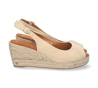 shoes&blues.es 71001-Sandalia de Cuna para Mujer, Forrada de Yute, Punta Abierta, y Cierre de Hebilla en el Tobillo, Primavera Verano 2023. Talla 40 Beige