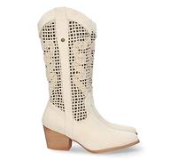 shoes&blues.es 71064 Bota de Tacon para Mujer, Comoda, con Calados en la Cana, y Cierre de Cremallera, Primavera Verano 2023 Beige Talla 40