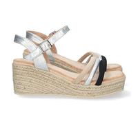 shoes&blues.es 71342-Sandalia de Cuna para Mujer, Comoda, Forrada de Yute, con Palas Multicolor, y Cierre de Hebilla, Primavera Verano 2023. Talla 38 Plata