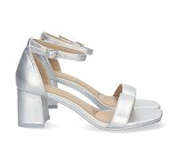 shoes&blues.es 71369-Sandalia de Tacon para Mujer, Comoda, con Estampado Brillante, y Cierre Ankle Strap de Hebilla, Primavera Verano 2023. Talla 37 Plata