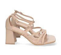 shoes&blues.es 71394 Sandalia de Tacon para Mujer, Comoda, con Palas Finas Cruzadas, y Cierre de Hebilla, Primavera Verano 2023 Beige Talla 41