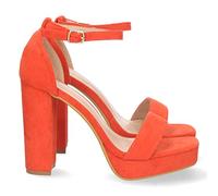 shoes&blues.es 71627 Sandalia de Tacon para Mujer, Comoda, con Pala Simple, Estilo Ankle Strap, y Cierre de Hebilla, Primavera Verano 2023 Naranja Talla 35