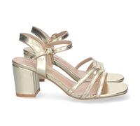 shoes&blues.es 72102-Sandalia de Tacon para Mujer, Comoda, con Palas Finas, Talon Abierto, y Cierre de Hebilla, Primavera Verano 2023. Talla 40 Oro