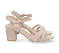 shoes&blues.es 72108-Sandalia de Tacon para Mujer, Comoda, con Palas Finas, Talon Abierto, y Cierre de Hebilla, Primavera Verano 2023. Talla 39 Beige