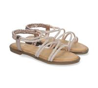 shoes&blues.es 81822-Sandalias Planas de Verano para Mujer, Elegantes y Comodas, con Tiras Entrecruzadas y Adornos Brillantes.. Talla 37 Champan