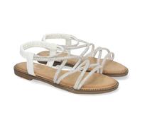 shoes&blues.es 81829-Sandalias Planas de Verano para Mujer, Elegantes y Comodas, con Tiras Entrecruzadas y Adornos Brillantes.. Talla 37 Blanco
