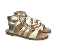 shoes&blues.es 81930-Sandalias de Verano para Mujer, Planas, Cierre de Cordones y Adornos Elegantes, Diseno Comodo y Versatil para Cualquier Ocasion. Talla 40 Oro