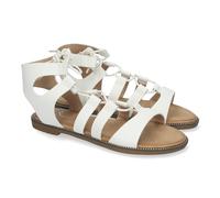shoes&blues.es 81938-Sandalias de Verano para Mujer, Planas, Cierre de Cordones y Adornos Elegantes, Diseno Comodo y Versatil para Cualquier Ocasion. Talla 41 Blanco
