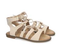 shoes&blues.es 81956-Sandalias de Verano para Mujer, Planas, Cierre de Cordones y Adornos Elegantes, Diseno Comodo y Versatil para Cualquier Ocasion. Talla 38 Beige