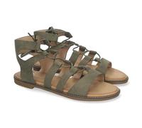 shoes&blues.es 81961-Sandalias de Verano para Mujer, Planas, Cierre de Cordones y Adornos Elegantes, Diseno Comodo y Versatil para Cualquier Ocasion. Talla 36 Verde