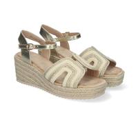 shoes&blues.es 82894 Sandalias de Cuna para Mujer Elegantes con Cierre de Hebilla, Puntera Abierta, con Pala Bicolor y Diseno Trenzado, Ideales para Verano. Oro Talla 38