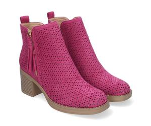 shoes&blues.es 83785 Botines de Mujer Primavera Verano Elegantes y Comodos con Tacon Ancho, Diseno Perforado con Doble Cremallera Lateral con Fleco, Ideal para Cualquier Ocasion. Fucsia Talla 40