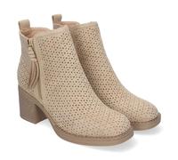 shoes&blues.es 83800 Botines de Mujer Primavera Verano Elegantes y Comodos con Tacon Ancho, Diseno Perforado con Doble Cremallera Lateral con Fleco, Ideal para Cualquier Ocasion. Beige Talla 41
