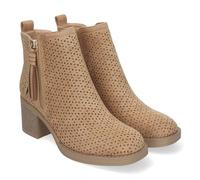 shoes&blues.es 83819 Botines de Mujer Primavera Verano Elegantes y Comodos con Tacon Ancho, Diseno Perforado con Doble Cremallera Lateral con Fleco, Ideal para Cualquier Ocasion. Taupe Talla 39