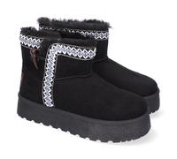 shoes&blues.es 87761 Botin Australiano para Mujer, Comodo y Calido, Forrado el Interior con Pelo, Sin Cierre, Adorno en la Cana. Negro Talla 37