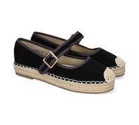 shoes&blues.es 91212 Bailarina Alpargata de Mujer con Yute, Diseno Moderno con Puntera Bordada y Cierre de Hebilla para un Ajuste Comodo, Ideales para Primavera-Verano. Negro Talla 38