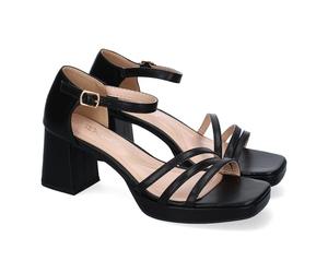 shoes&blues.es 91294 Sandalias de Tacon para Mujer, Comodas y Elegantes, Diseno Moderno con Tiras en la Pala y Talon Cerrado con Cierre de Hebilla. Negro Talla 36