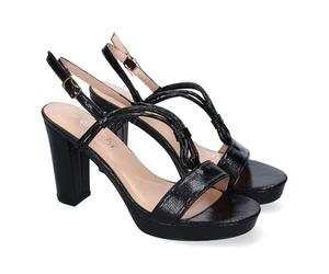 shoes&blues.es 91344 Sandalias de Tacon para Mujer, Comodas y Elegantes, Diseno Moderno con Tiras de Punta Abierta, con Cierre de Hebilla, Ideales para Primavera-Verano. Negro Talla 36
