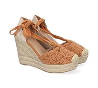 shoes&blues.es 91882 Sandalia de Cuna de Yute para Mujer, Diseno Comodo y Moderno, Elegante con Cintas Atadas al Tobillo y Pala Bordada, Ideales para Primavera-Verano. Naranja Talla 36