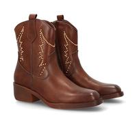 shoes&blues.es 95279 Botin Cowboy para Mujer con Cana Media Adornada con Tachuelas Decorativas y Costuras en Relieve. Tacon Ancho Comodo. Cierre de Cremallera Marron Talla 39