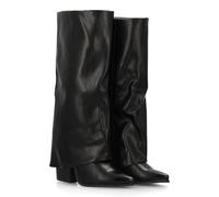 shoes&blues.es 96188 Bota Alta de Tacon para Mujer con Diseno Moderno con Acabado Efecto Arrugado, Elegante con Punta Fina y Tacon Ancho bajo. Ideal para Temporada Otono Invierno. Negro Talla 38