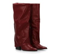 shoes&blues.es 96200 Bota Alta de Tacon para Mujer con Diseno Moderno con Acabado Efecto Arrugado, Elegante con Punta Fina y Tacon Ancho bajo. Ideal para Temporada Otono Invierno. Burdeos Talla 36