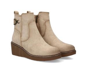 shoes&blues.es 97430 Botin para Mujer con Cuna Comoda para Usar en el Dia a Dia. Adorno metalico Lateral con Estribo, Cierre Interior de Cremallera. Beige Talla 38