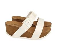shoes&blues.es Sandalia Mujer con Cuna Bio, Pala Fina, Super Comodas, Talon Abierto y Decorada con Hebilla. Primavera Verano.. Talla 37 Blanco