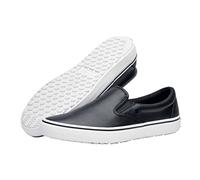 Shoes For Crews Merlin - Pantuflas cómodas de piel, plantillas acolchadas, suela antideslizante para el trabajo, para hombre y mujer, negro blanco, 41 EU