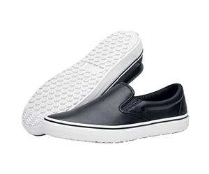 Shoes For Crews Merlin - Pantuflas cómodas de piel, plantillas acolchadas, suela antideslizante para el trabajo, para hombre y mujer, negro blanco, 41 EU
