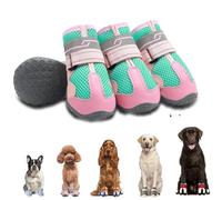Shoes for Dogs for Hot Pavement, Breathable Dog Anti-Slip Rubber Boots for Summer, Paw Protector for Outdoor Walking Winter Snow (Pink Green,0#-1.67x1.57 in)