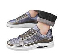 Shoes for Men - Zapatillas de deporte de corte bajo con suela de espuma gruesa y acolchada para hombre, plata, 42 EU