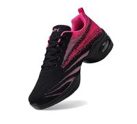 Shoes - Zapatillas deportivas de jazz para mujer, zapatillas deportivas de danza con cordones, almohadillas de aire, zapatillas de fitness para mujer, Rosa intenso., 41 EU Ancho