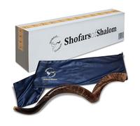 Shofars Of Shalom Kudu Shofar Cuerno original, hermoso acabado medio natural, fácil de soplar con sonido profundo y rico, incluye bolsa Shofar bellamente bordada, 39 a 42 pulgadas