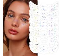 SHOFUL 12 tatuajes faciales con purpurina navideña, diseño de lunares holográficos de arcoíris, resistentes al agua, para mujeres, festivales, fiestas, bailes