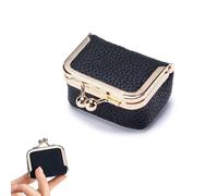 SHOFUL Mini joyero de piel auténtica en estilo vintage con práctico cierre de beso, compacto estuche de viaje para pendientes, anillos, cadenas y pulseras, color negro