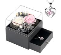 SHOKUTO Regalo para Mujer, Regalo del día de San Valentín para Ella, Rosa eterna con Collar para Novia, Caja de Rosas, mamá, Esposa en el día de San Valentín, Aniversario, Madres, Navidad